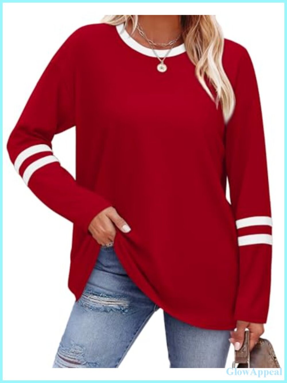 Long Sleeve Color Block Crew Neck Tunic Top Casual Fall Tee